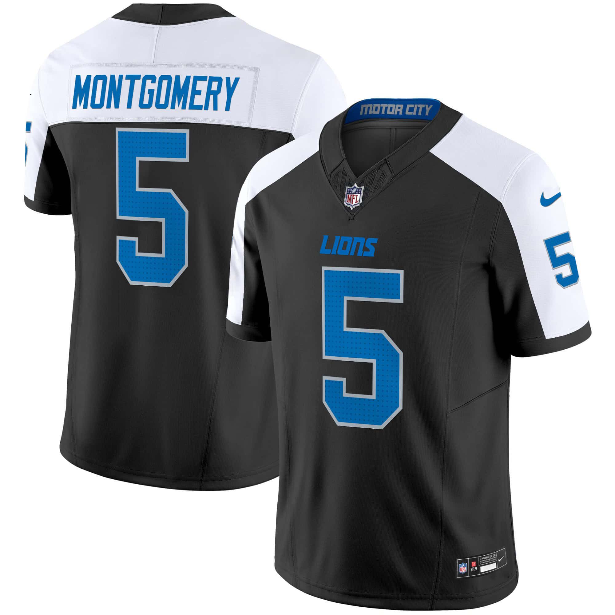Men Detroit Lions #5 Montgomery Black 2024 Nike Vapor Limited NFL Jersey